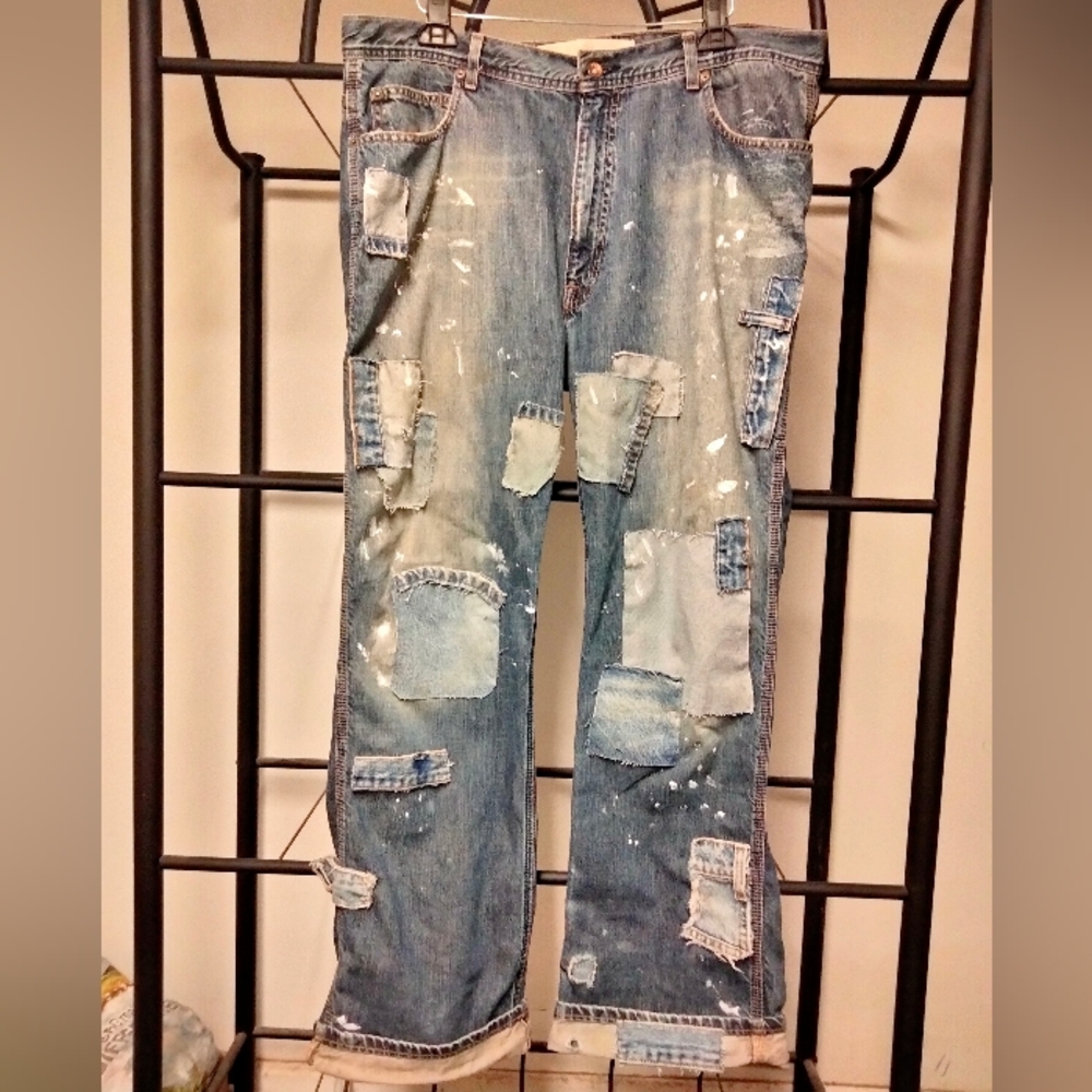 Custom Made Arizona Jeans company patchwork/Splattered paint Jeans size 38x34